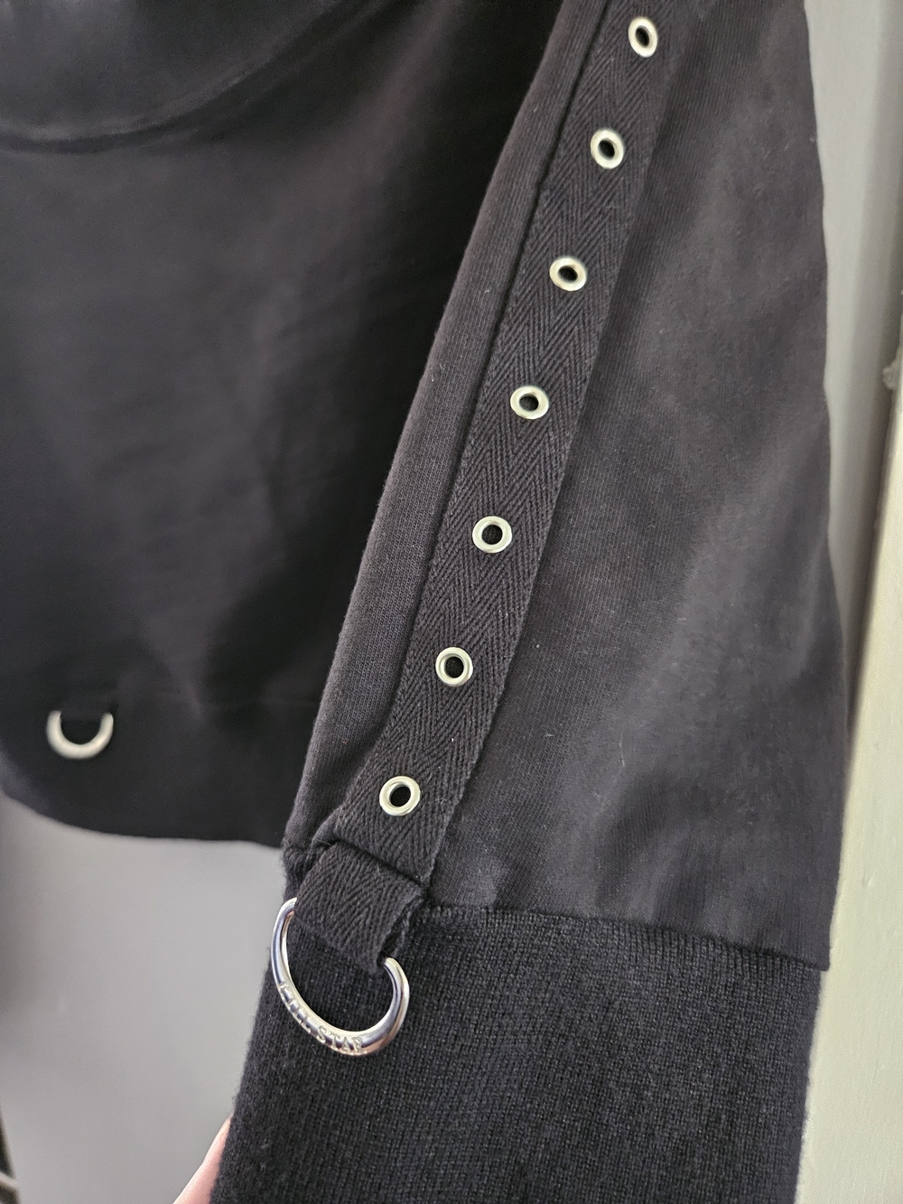 Killstar Black Off-the-Shoulder Crop Sweater With Grommet Sleeve Details - Picture 4 of 4